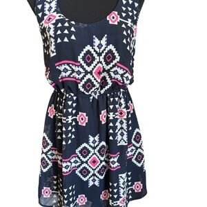 BeBop Sleeveless Aztec Print Mini Dress Navy Blue Lined Women’s Medium